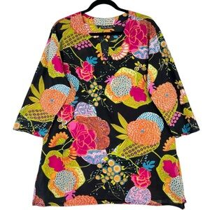 Kikisol Floral Tunic Top Sz XL Colorful Cotton